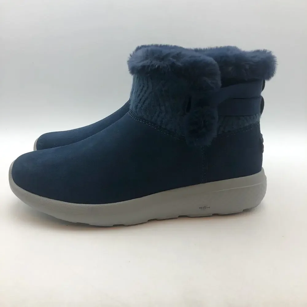 Skechers Womens On-the-GO City Winter Boots 8 WIDE Navy Blue Water Repellent NIB